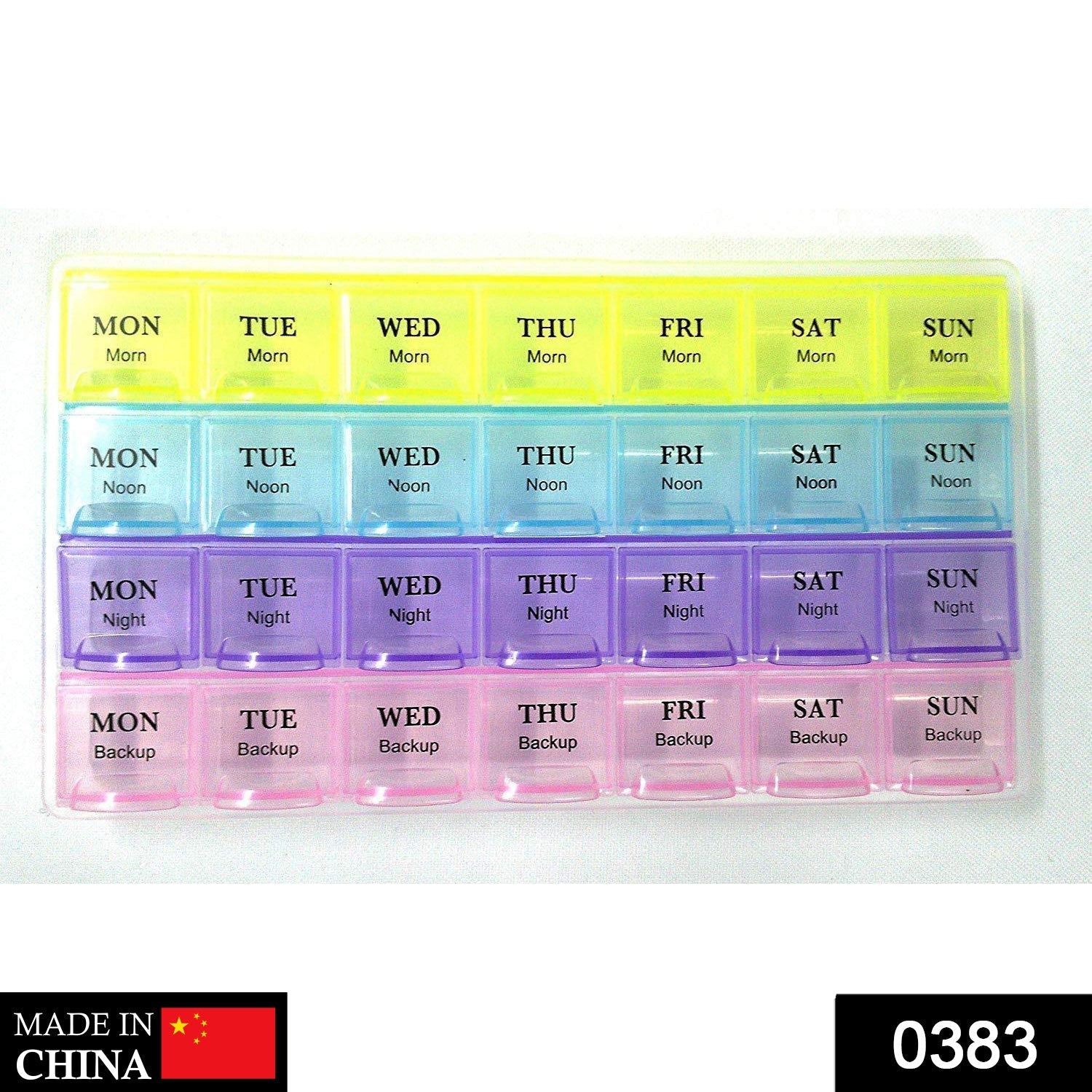 Compact pill organizer with labeled daily medication sections