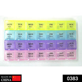 Compact pill organizer with labeled daily medication sections