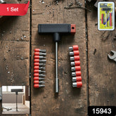 The T Handle Screwdriver Set with 20 interchangeable heads in its packaging.