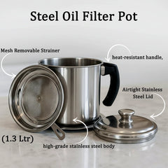 Premium Stainless Steel Oil Filter Pot (1.3 Ltr) (Stock:-800)