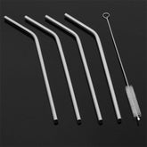 Reusable Stainless Steel Drinking Straws Bent (4 Bent Straws, 1 Brush) (Stock:-2500)