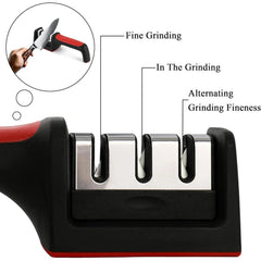Manual Red & Black Knife Sharpener – 3-Stage Tool for Ceramic & Steel Knives (Stoke:-1440)