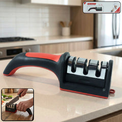 Manual Red & Black Knife Sharpener – 3-Stage Tool for Ceramic & Steel Knives (Stoke:-1440)