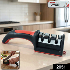 Manual Red & Black Knife Sharpener – 3-Stage Tool for Ceramic & Steel Knives (Stoke:-1440)