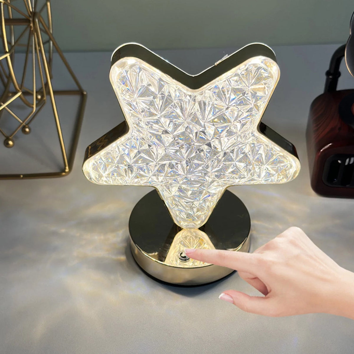 Star Crystal Diamond Touch Lamp – USB Rechargeable, 3-Way Dimmable (Stock:-400)