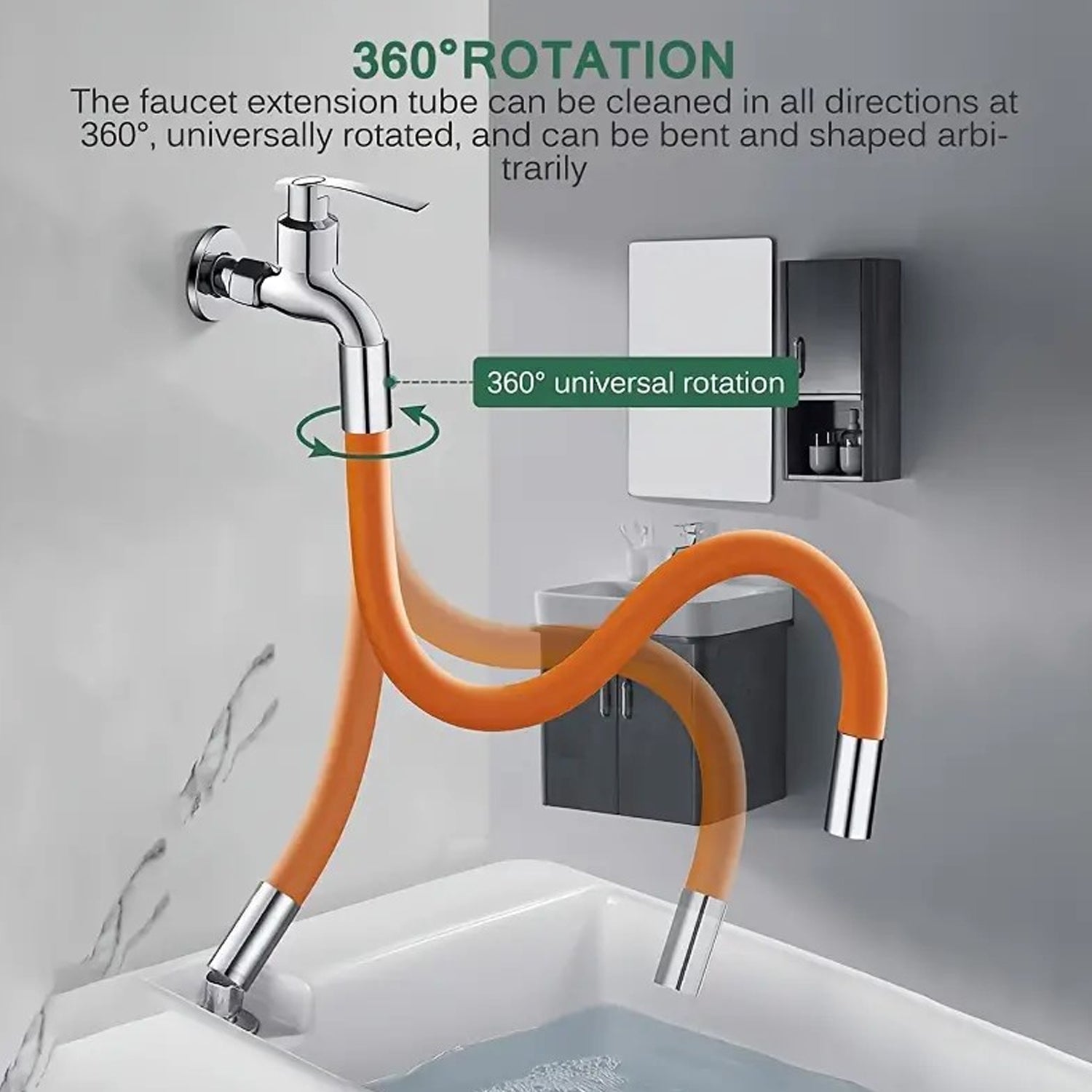 Flexible Water Tap Extender, 360° Bending Faucet Extension Tube with Connector (18cm) (Stock:-2000)