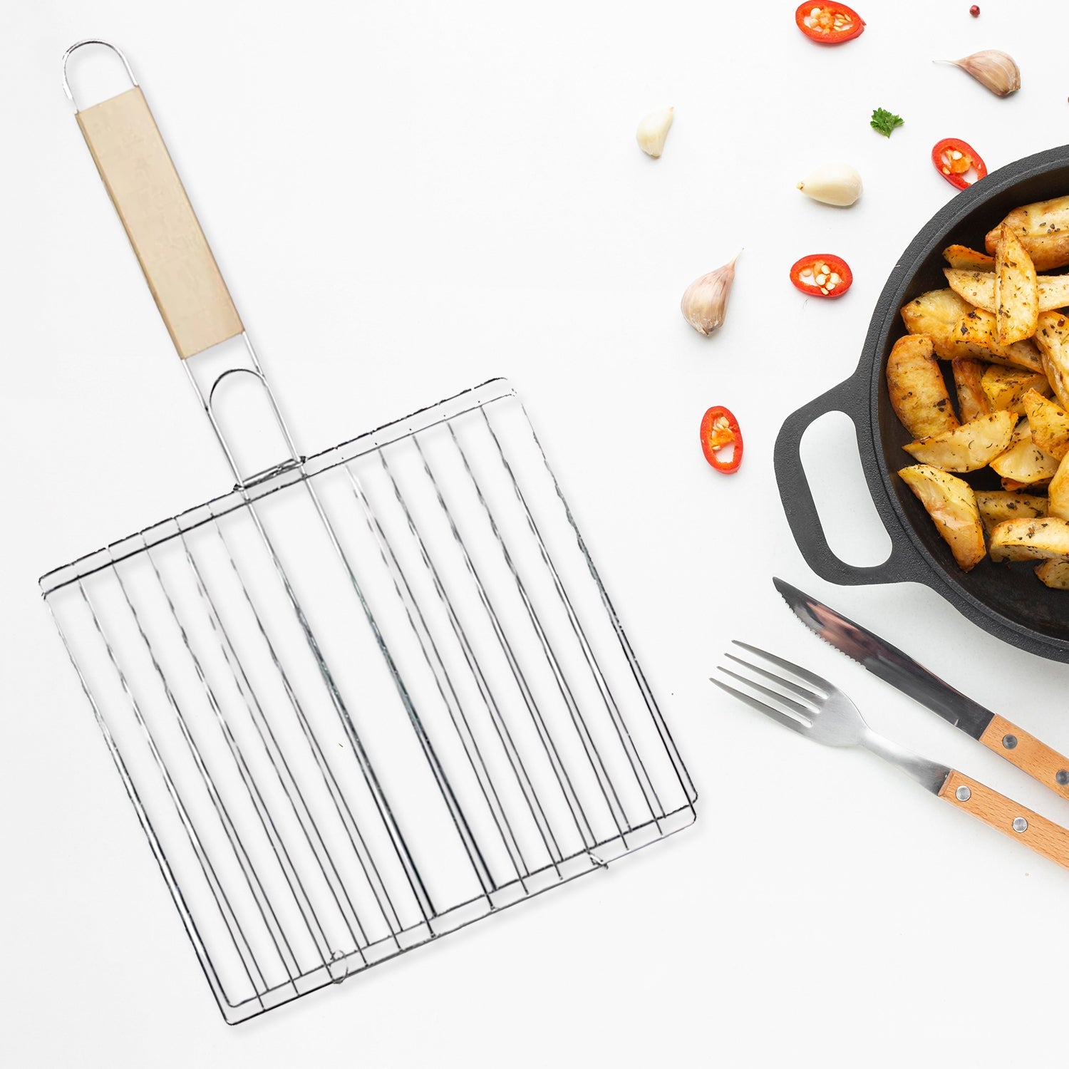 Kitchen Square Roaster Grill Barbecue Grill with Wooden Handle (Stock:-1008)