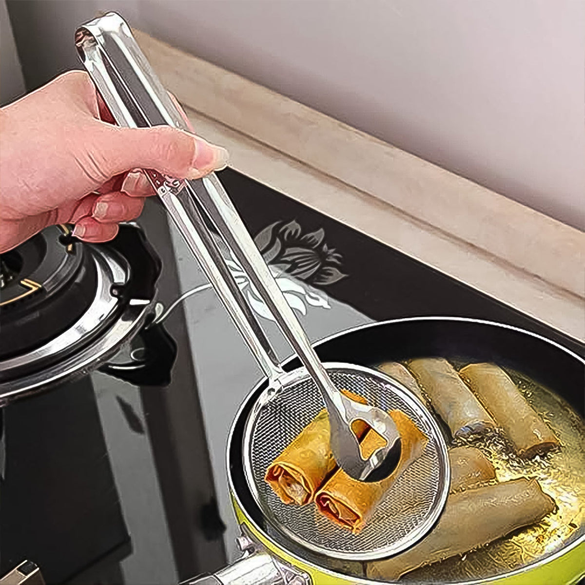 2In1 Stainless Steel Filter Spoon with Clip Food Kitchen Oil-Frying Multi-Functional (Stock:-7500)