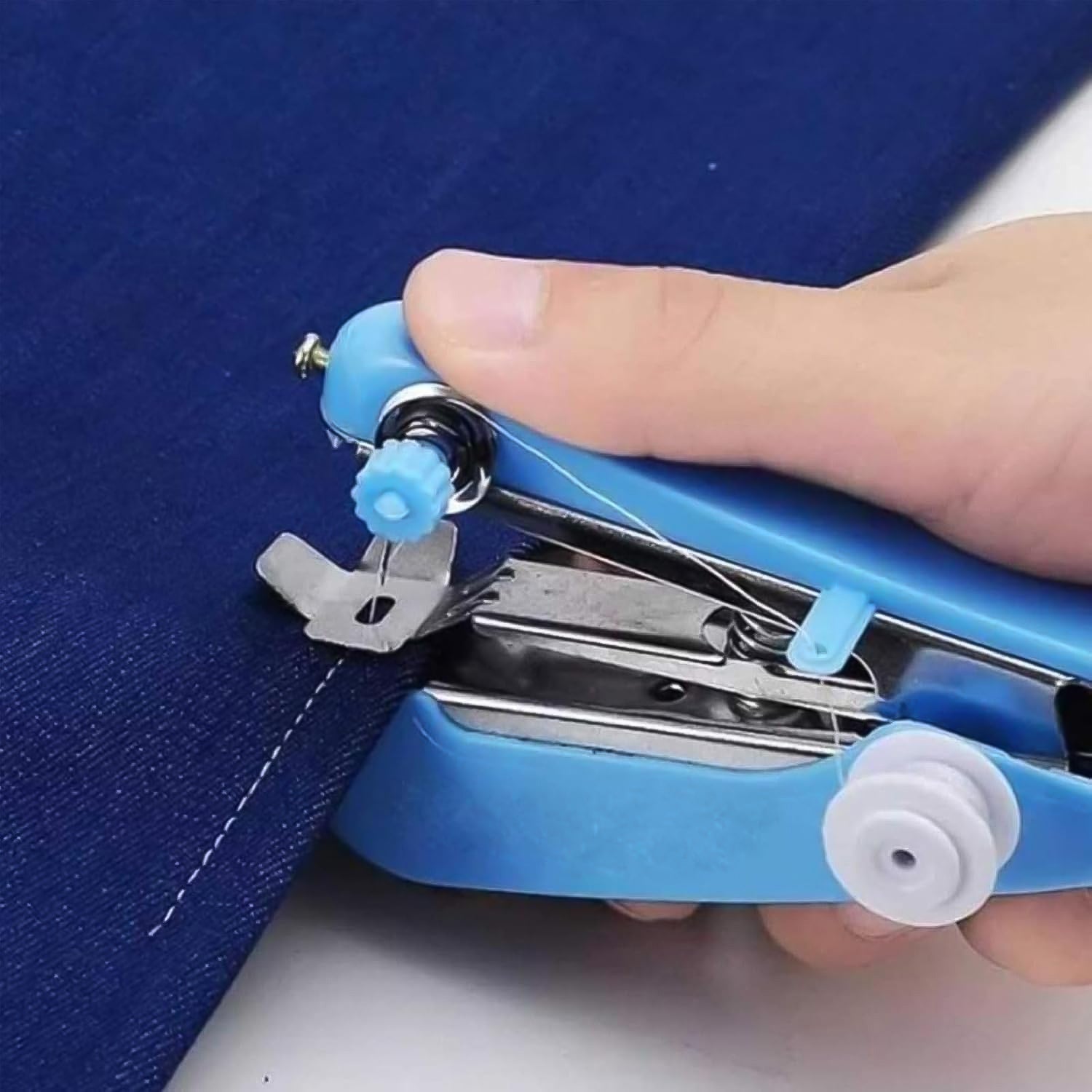 Comparison shot of sewing stapler machine versus conventional machines