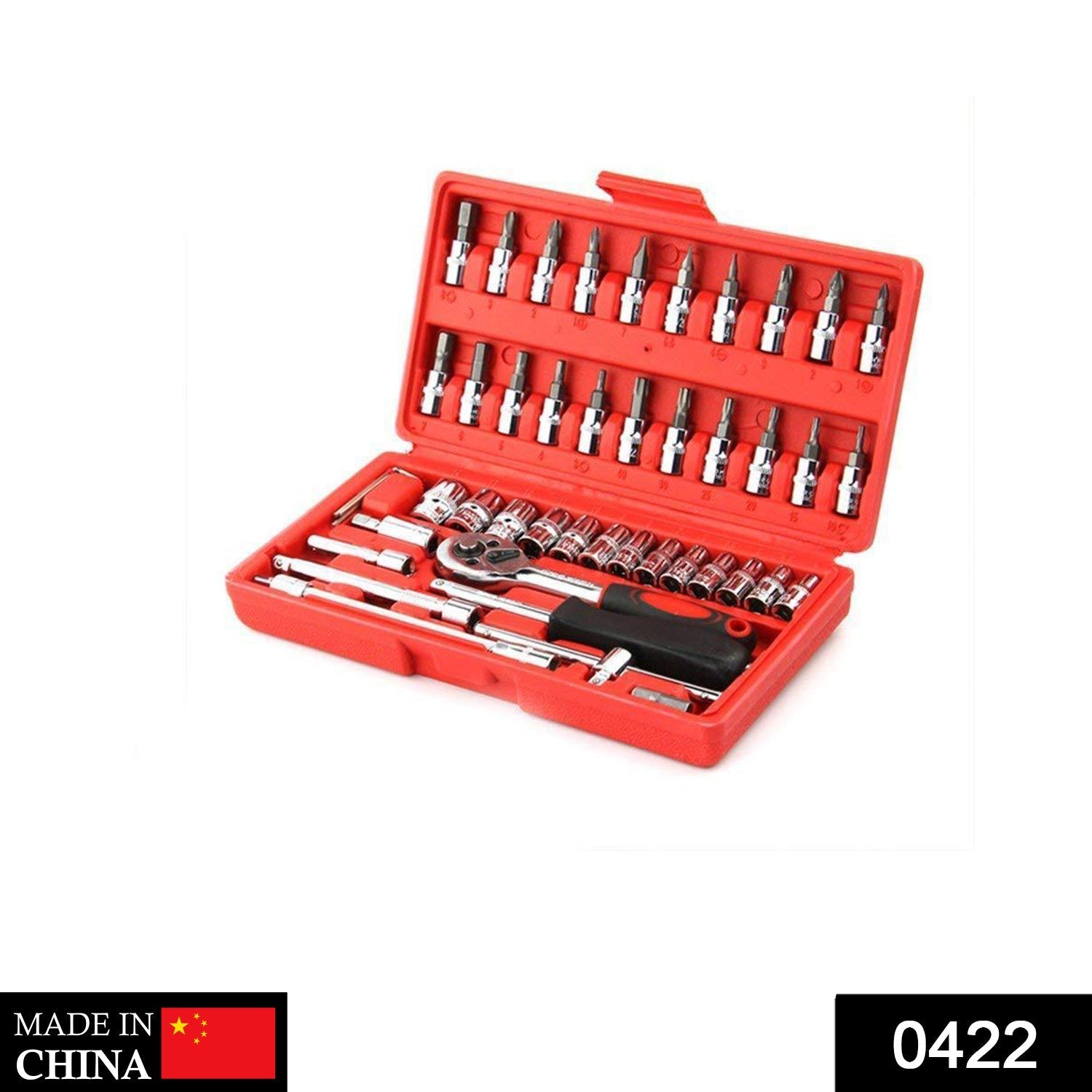 Socket 1 / 4 Inch Combination Repair Tool Kit (Red, 46 pcs)