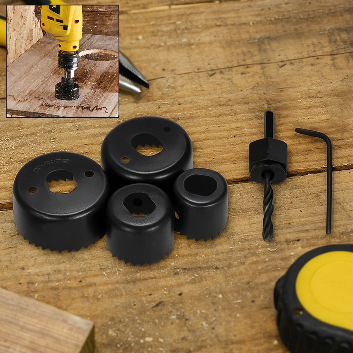 Hole Saw Set Drill Bit set 32mm ,38mm ,44mm ,54mm (6 pcs) (Stock:-900)