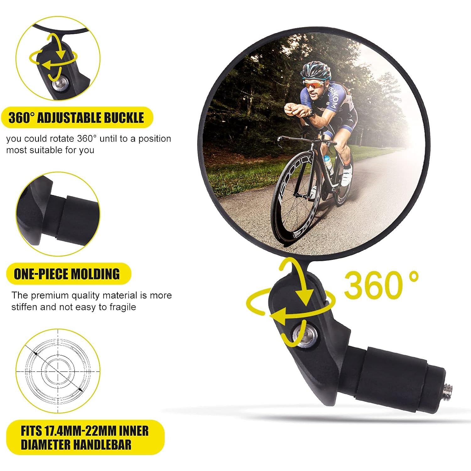 Bar End Bike Mirror: 360° Rotatable & Foldable (1 Pc) (Stock:-900)