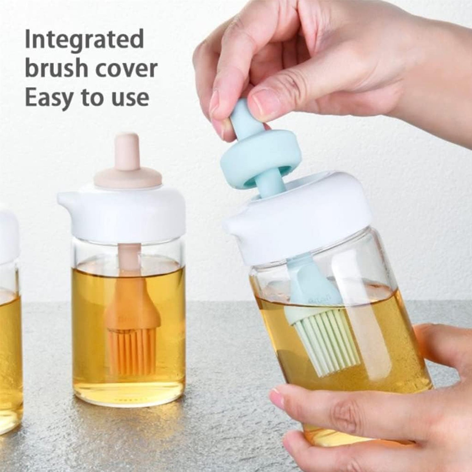 2 in 1 Glass Oil dispenser jar / Bottle with brush (1 Set) (Stock:-400)