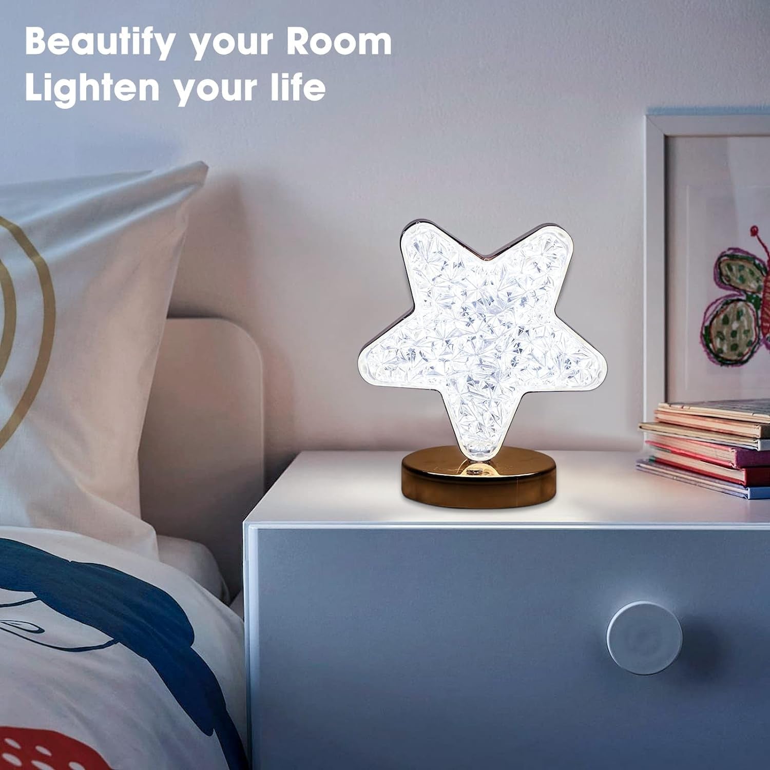 Star Crystal Diamond Touch Lamp – USB Rechargeable, 3-Way Dimmable (Stock:-400)