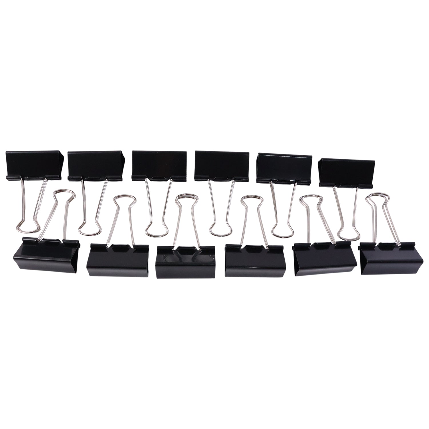Set of black binder clips arranged