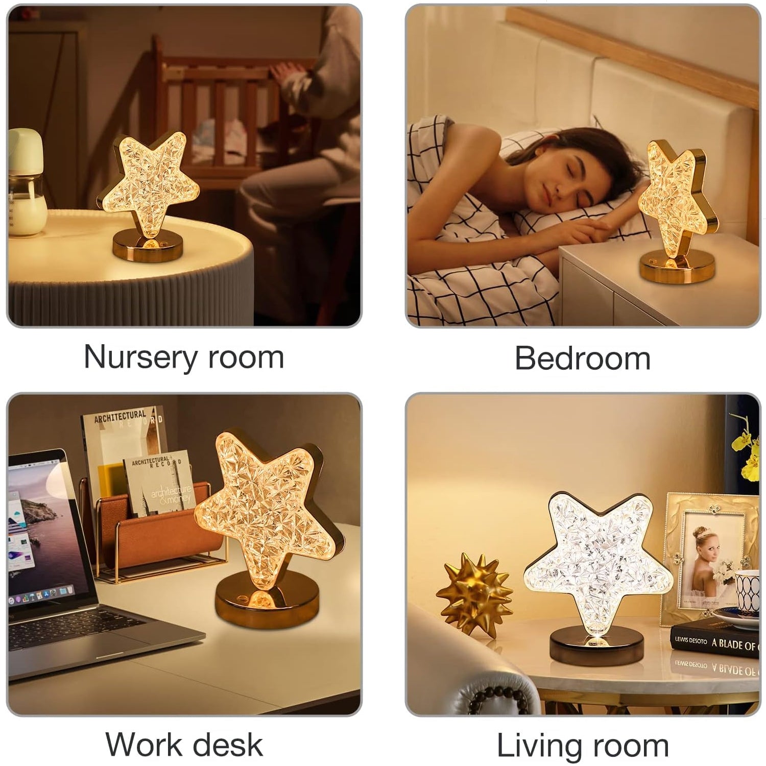 Star Crystal Diamond Touch Lamp – USB Rechargeable, 3-Way Dimmable (Stock:-400)