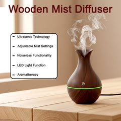 DeoDap Mini Wooden Vase Pot Diffuser Mist Humidifier - scale