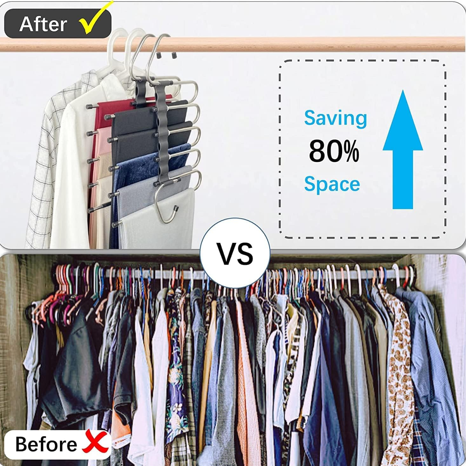 DeoDap Adjustable Trouser Pants Hanger Organizer - in-use lifestyle shot