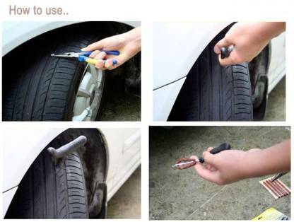 1513 Puncture Repair Kit Tubeless Tyre Full Set with Nose Pliers, Rubber Cement and Extra Strips for Cars, Bikes DeoDap