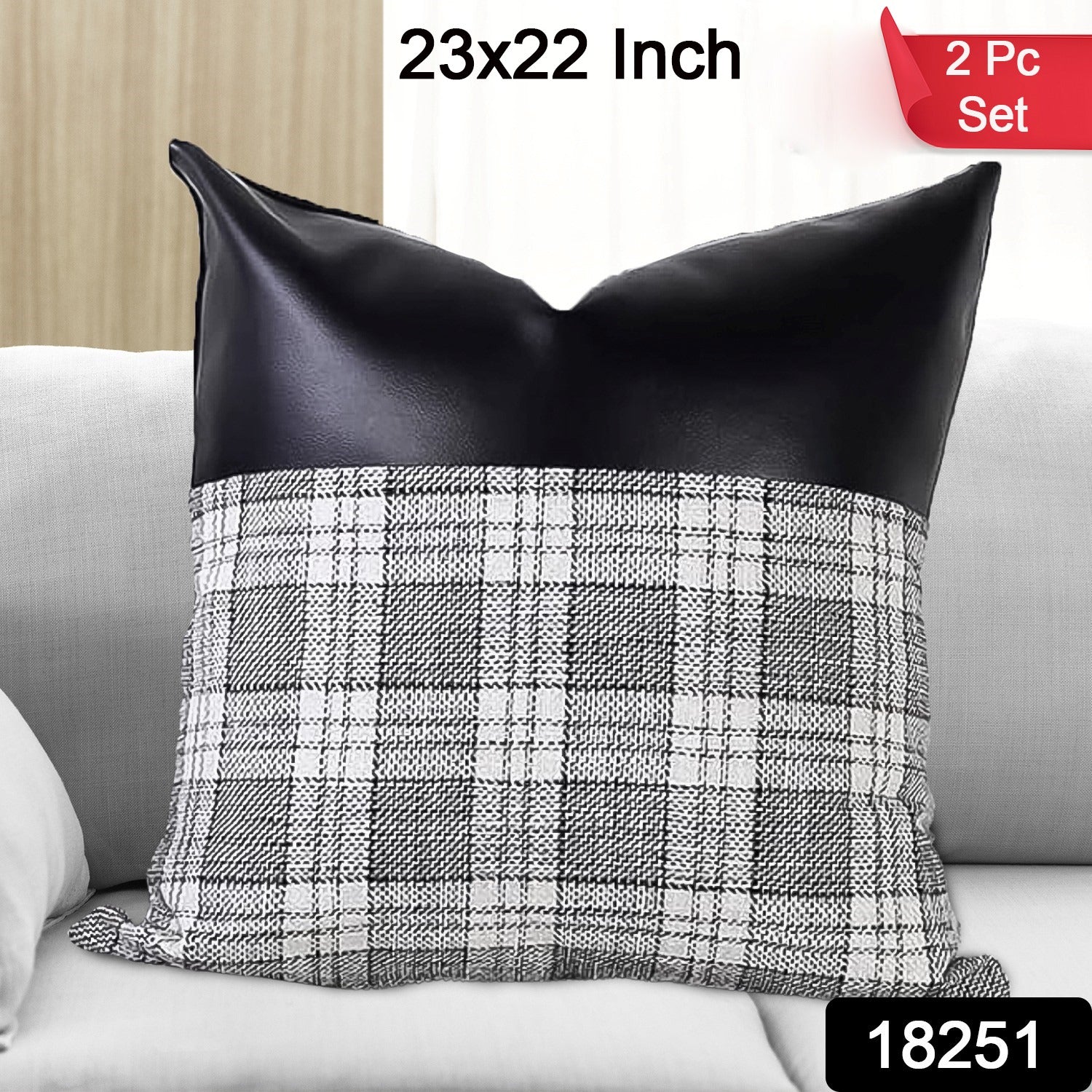 Pillow Covers, Leather & Cotton Cushion Covers (19 × 12 Inch / 1 Pair / 2 Pc)