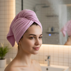 DeoDap Quick Turban Hair-Drying Absorbent Microfiber Towel - in-use lifestyle shot