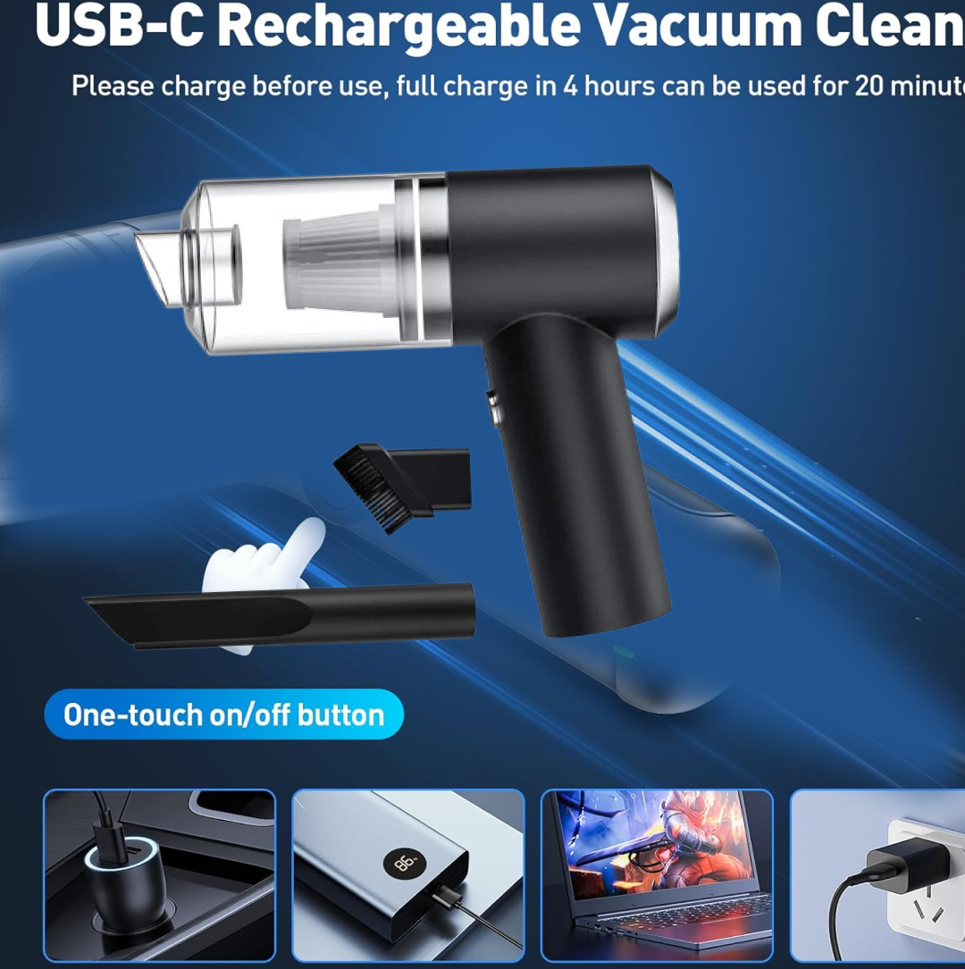 2 in 1 Wireless Vacuum Cleaner – 120W Handheld USB Rechargeable for Home & Car (1 Pc) (stock :-1200)