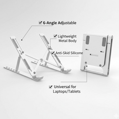 Metal Portable Laptop Stand – 6-Angle Adjustable Riser for Laptops, Phones & Tablets (Stock:-500)