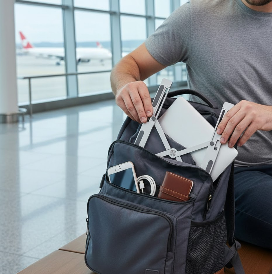 Metal Portable Laptop Stand – 6-Angle Adjustable Riser for Laptops, Phones & Tablets (Stock:-500)