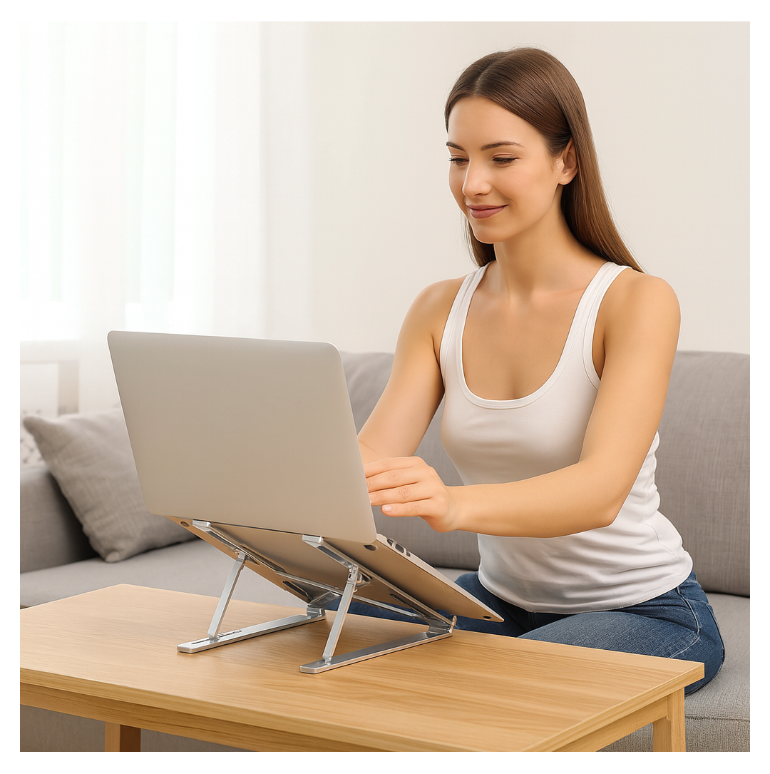Metal Portable Laptop Stand – 6-Angle Adjustable Riser for Laptops, Phones & Tablets (Stock:-500)