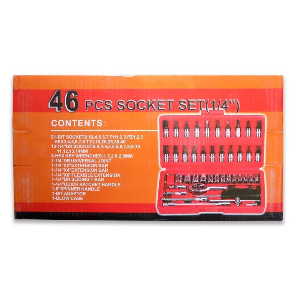 Socket 1 / 4 Inch Combination Repair Tool Kit (Red, 46 pcs)