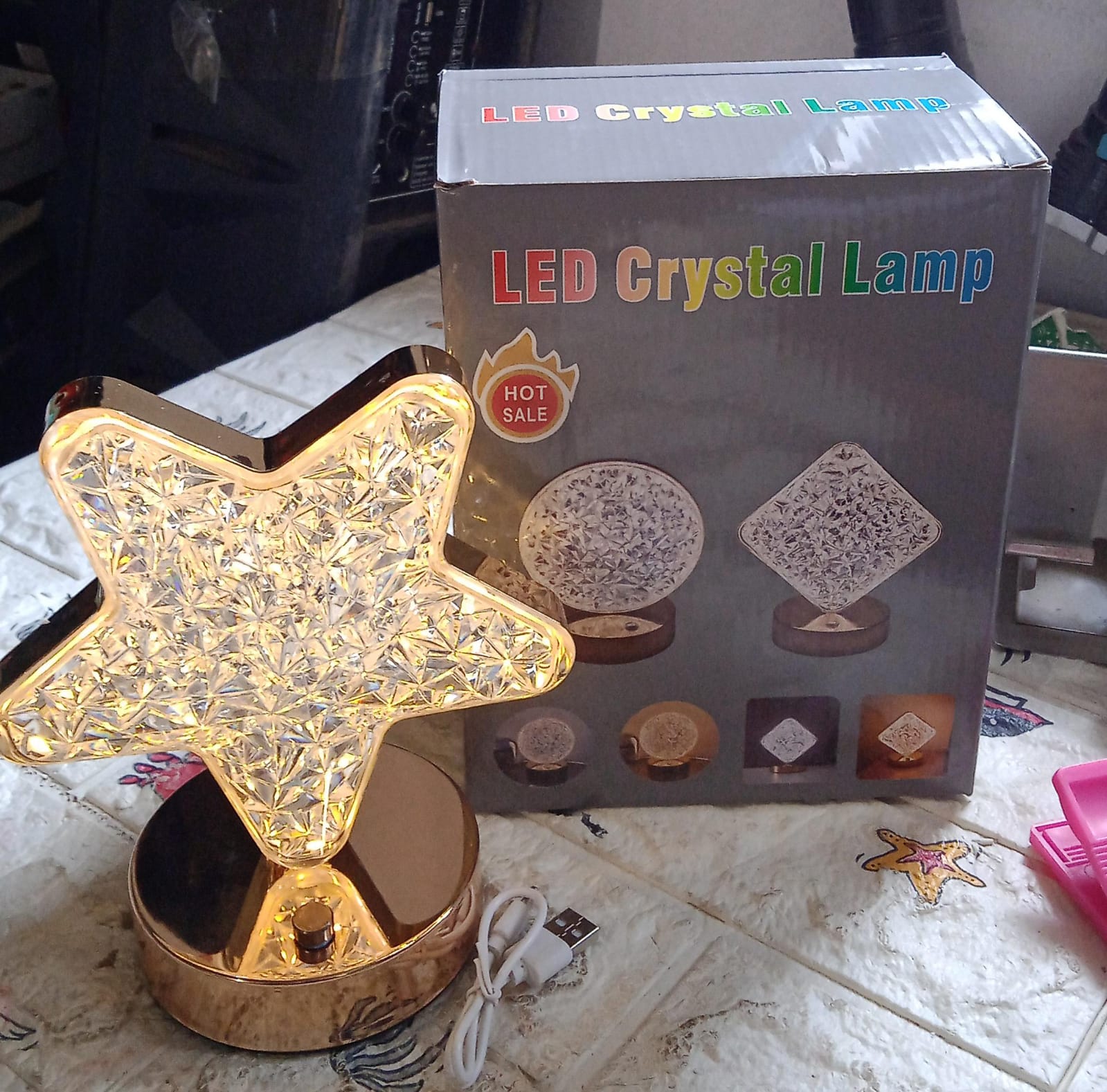 Star Crystal Diamond Touch Lamp – USB Rechargeable, 3-Way Dimmable (Stock:-400)