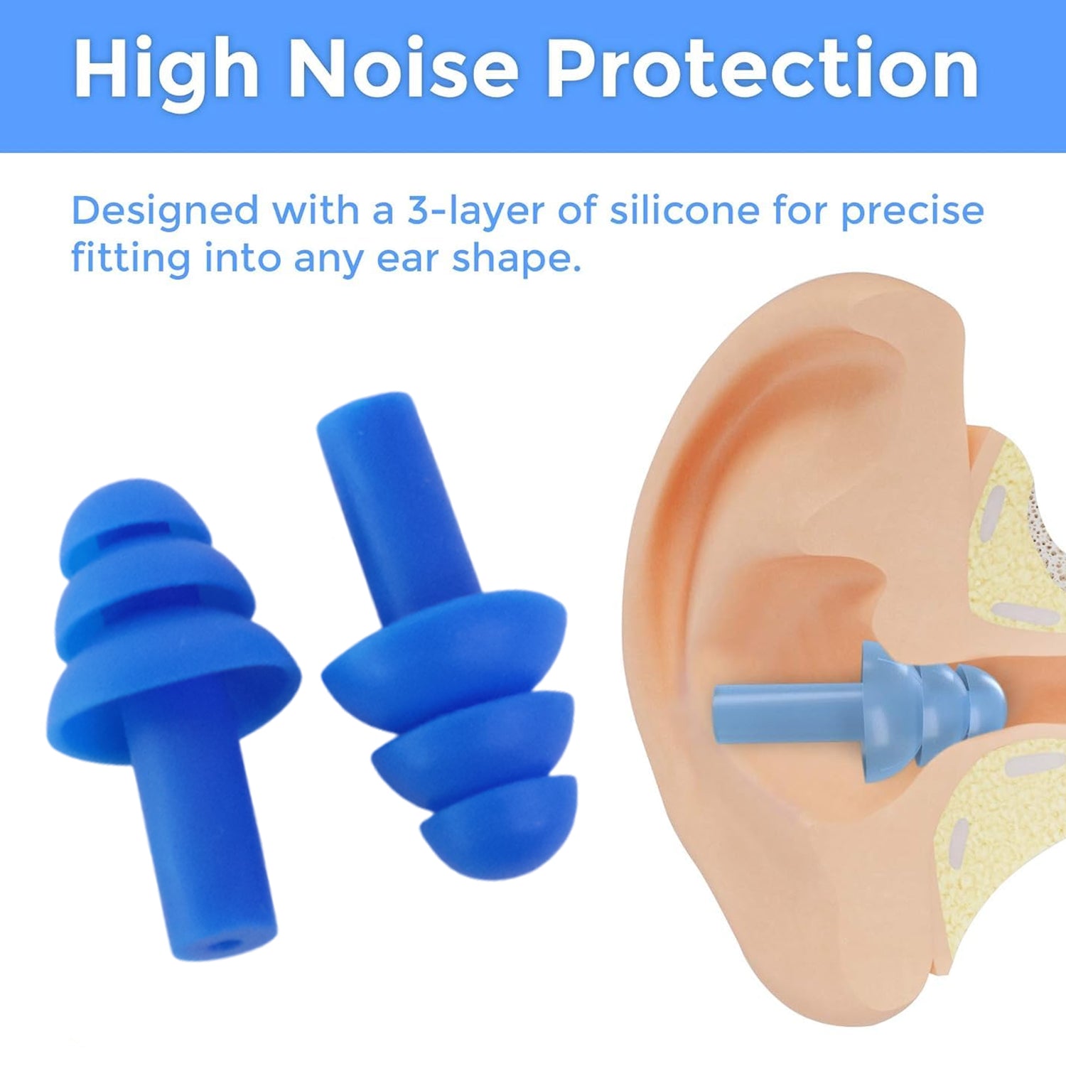 Pair of swimming ear plugs made of soft silicone
