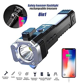 Rechargeable torch with magnetic lamp head attached to metal surface