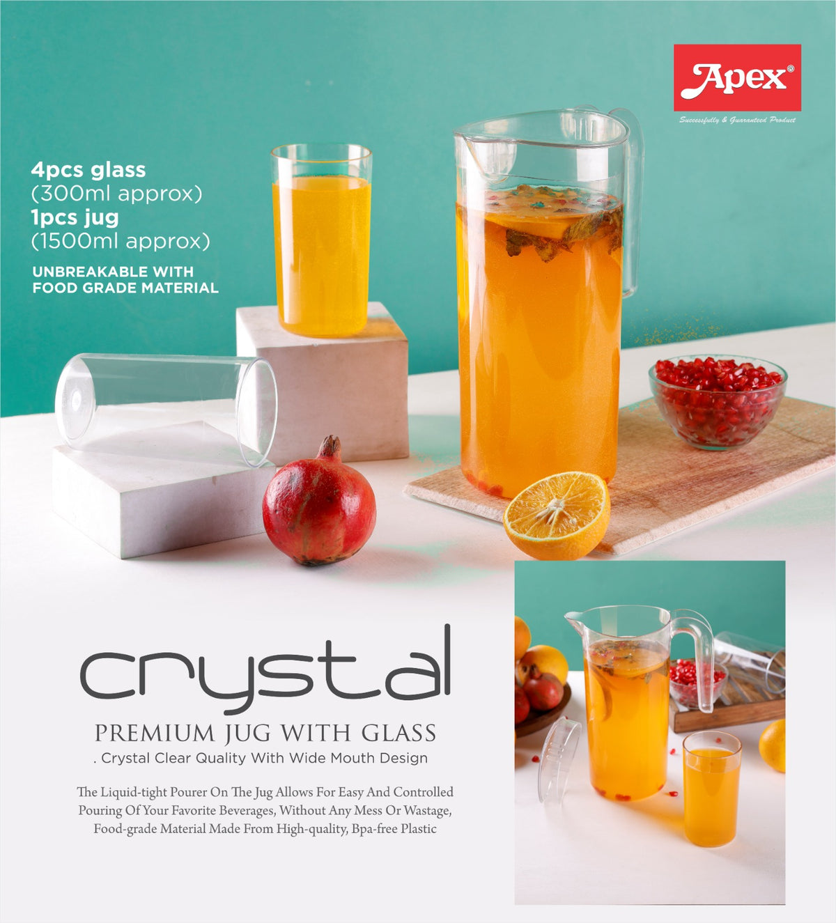 CRYSTAL JUG WITH GLASS (APPROX 1500ML)