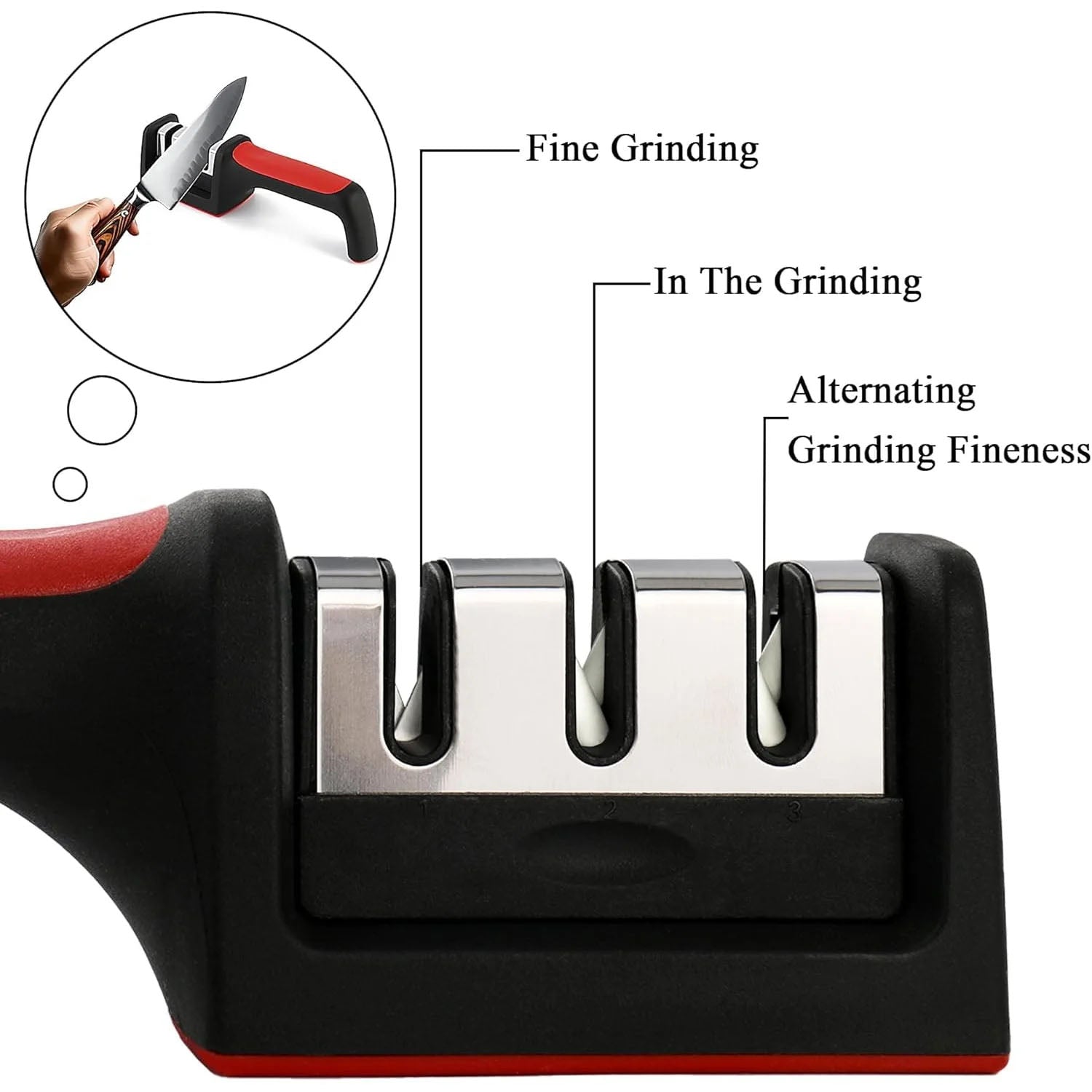 Manual Red & Black Knife Sharpener – 3-Stage Tool for Ceramic & Steel Knives (Stoke:-1440)