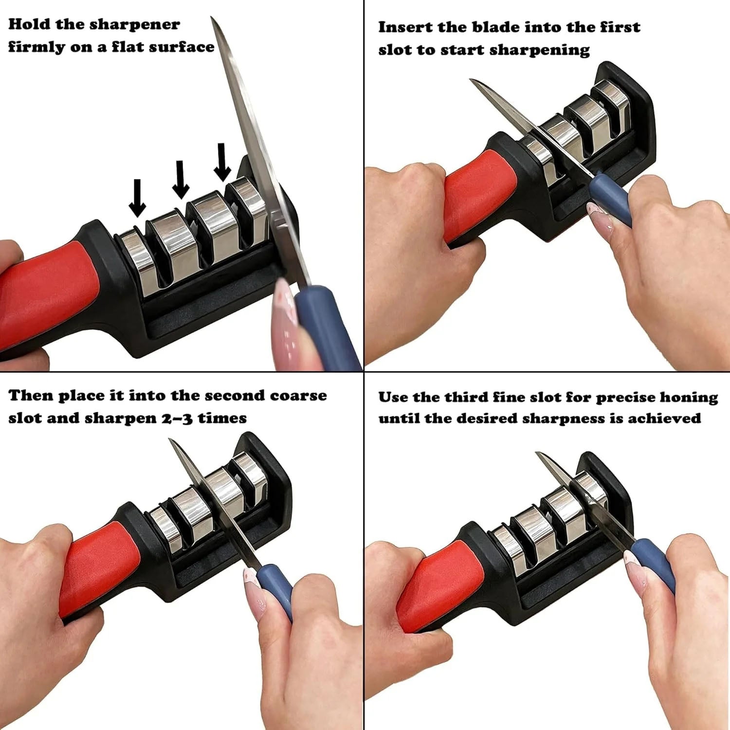 Manual Red & Black Knife Sharpener – 3-Stage Tool for Ceramic & Steel Knives (Stoke:-1440)