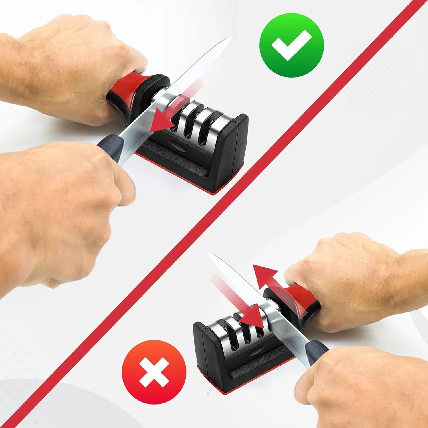 Manual Red & Black Knife Sharpener – 3-Stage Tool for Ceramic & Steel Knives (Stoke:-1440)