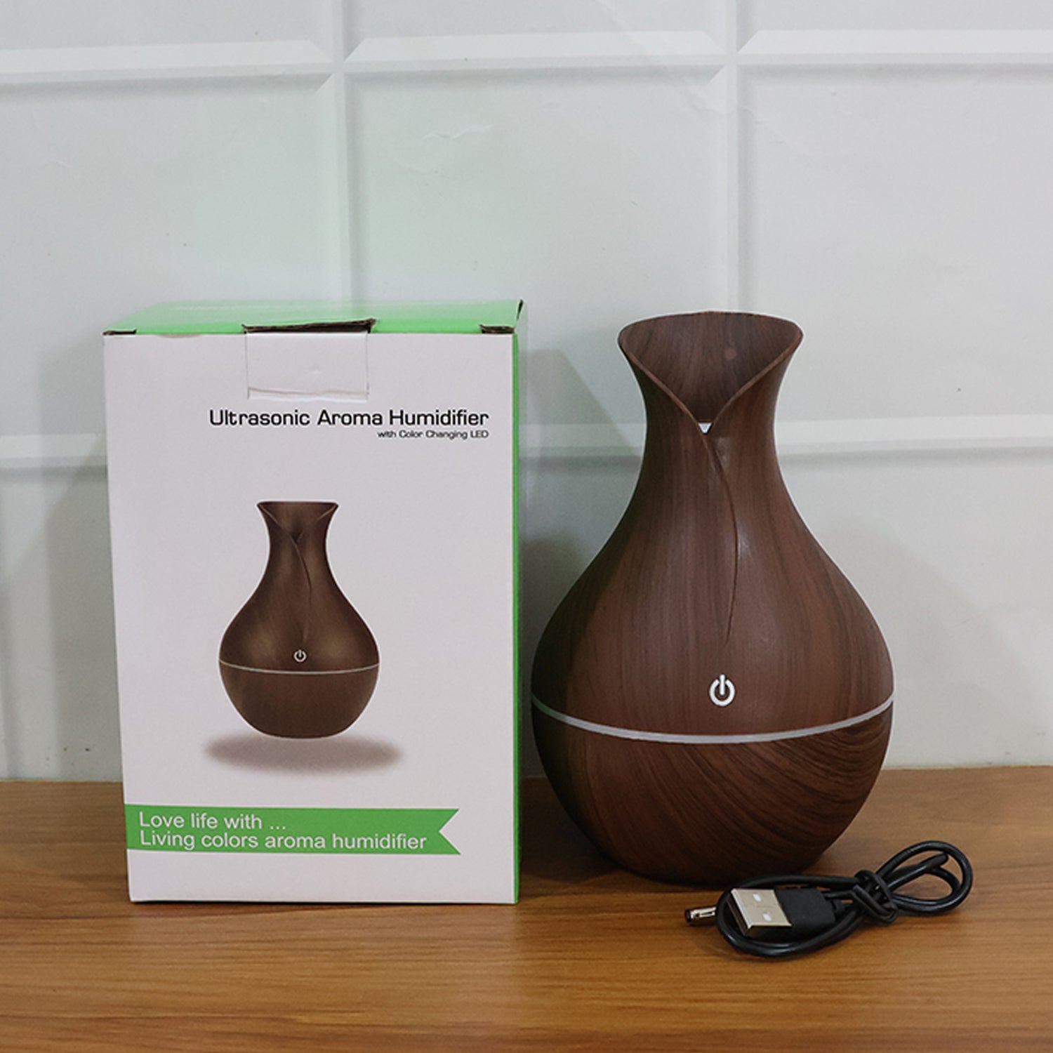 Mini Wooden Vase Pot Diffuser Cool Mist Atomization Humidifier (1 Pc) (Stock:-600)