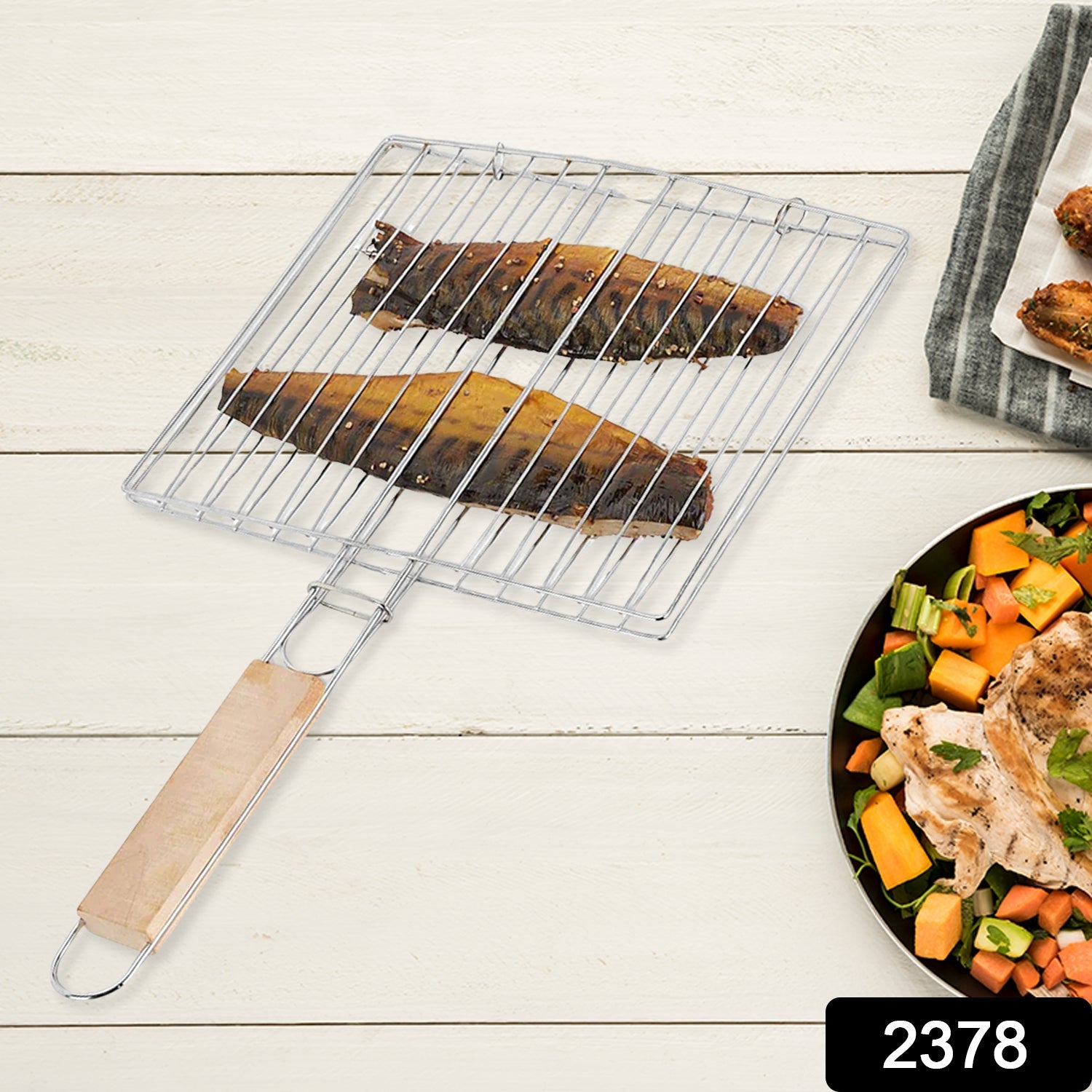 Kitchen Square Roaster Grill Barbecue Grill with Wooden Handle (Stock:-1008)