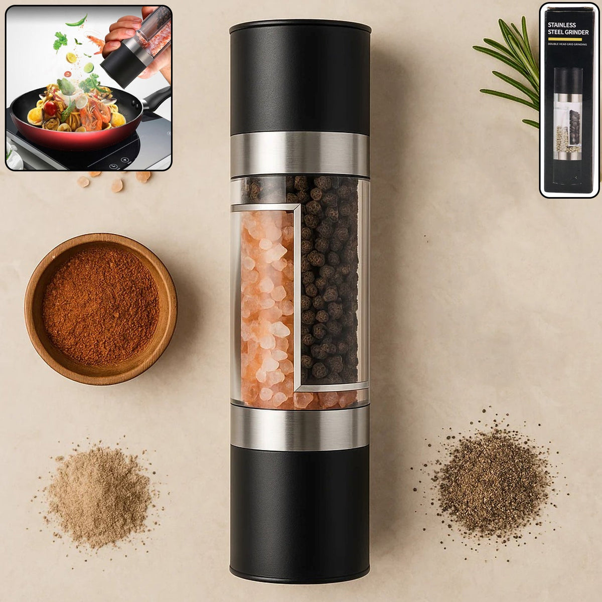 2-in-1 Stainless Steel Salt and Pepper Grinder (stock :-500)