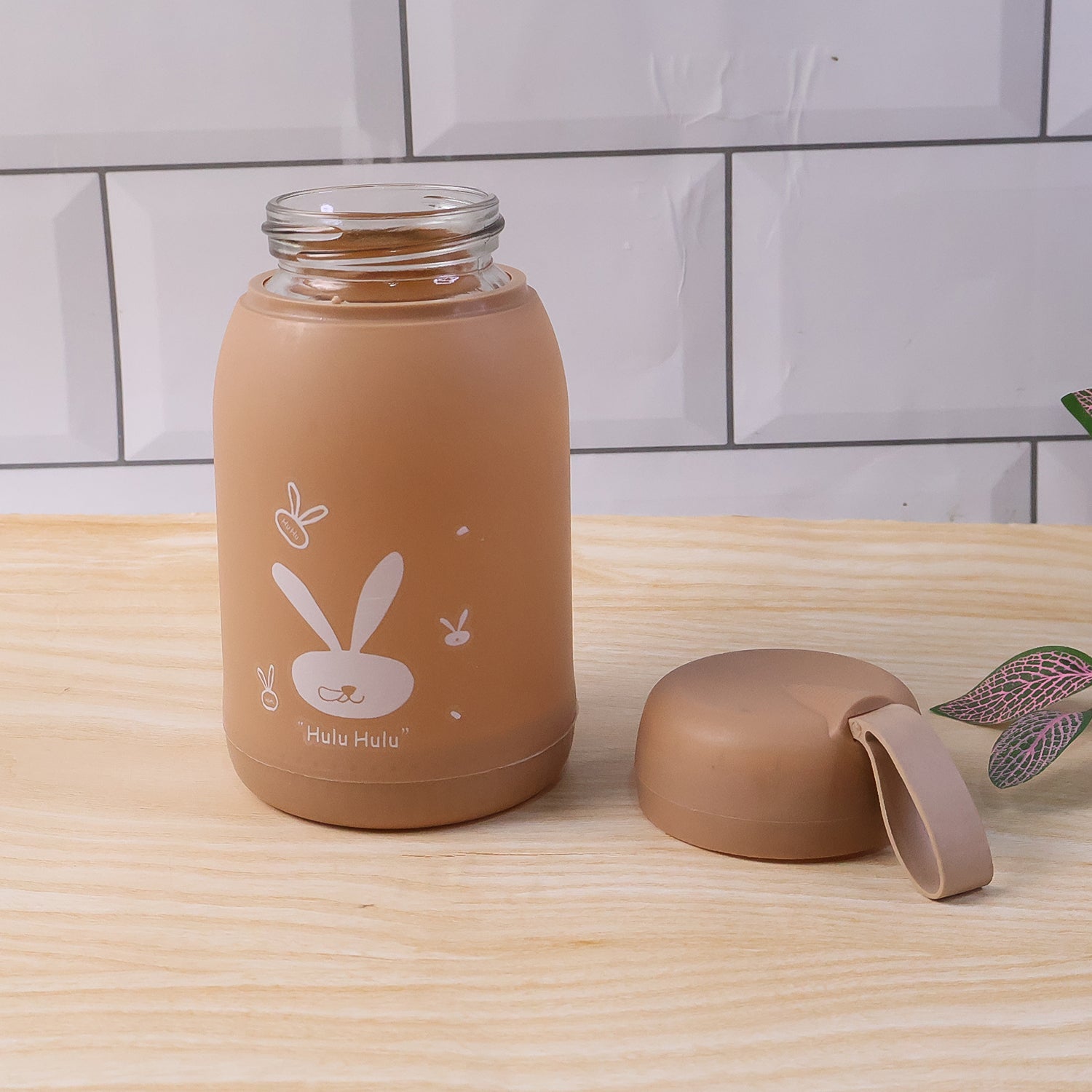 Cute Bunny Print Glass Drinking Bottle (330ML / 1 Pc, Mix Color) (Stock:-6400)
