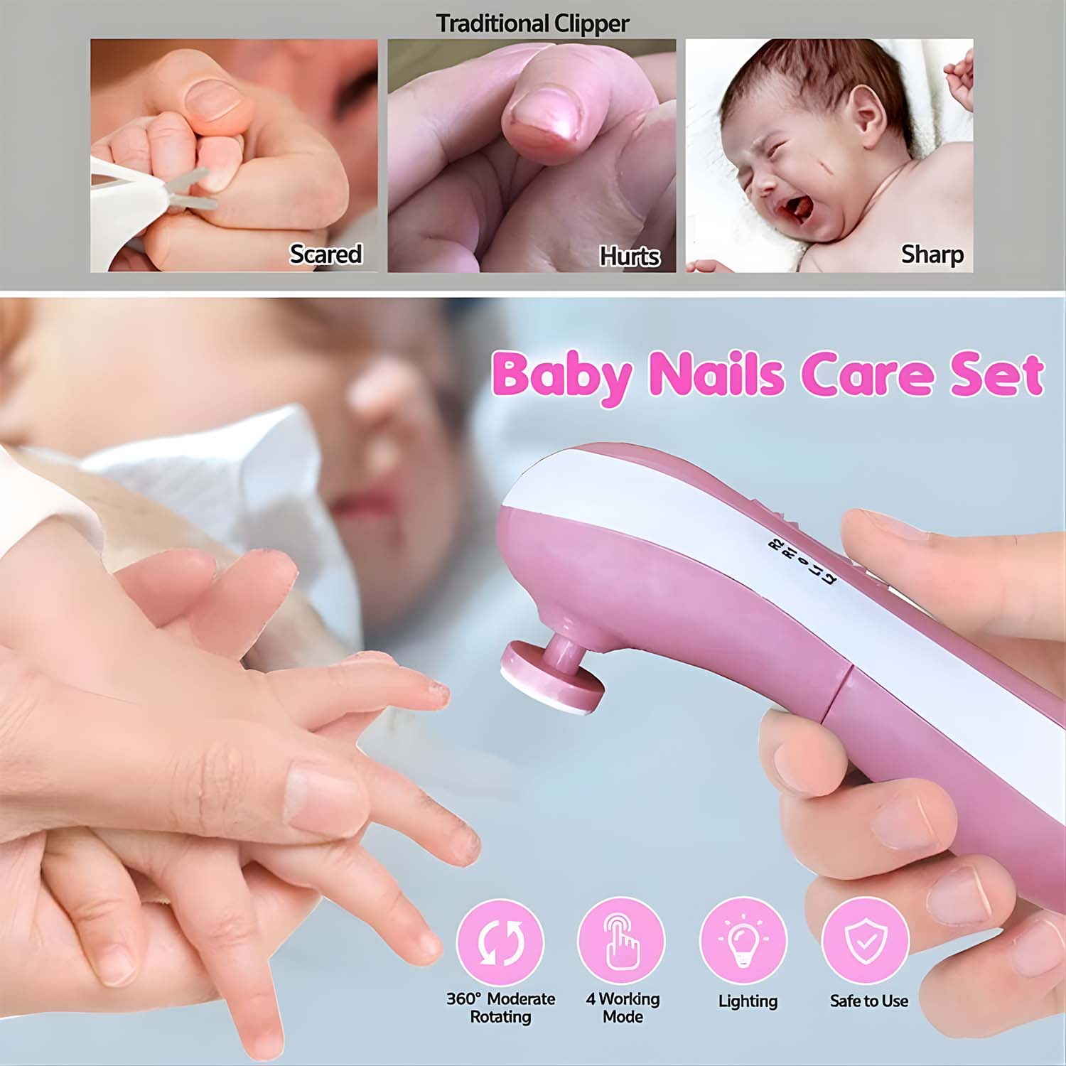 Electric Baby Nail Trimmer with Grinding Heads for Newborn Infant and Toddler (Stock:-1000)