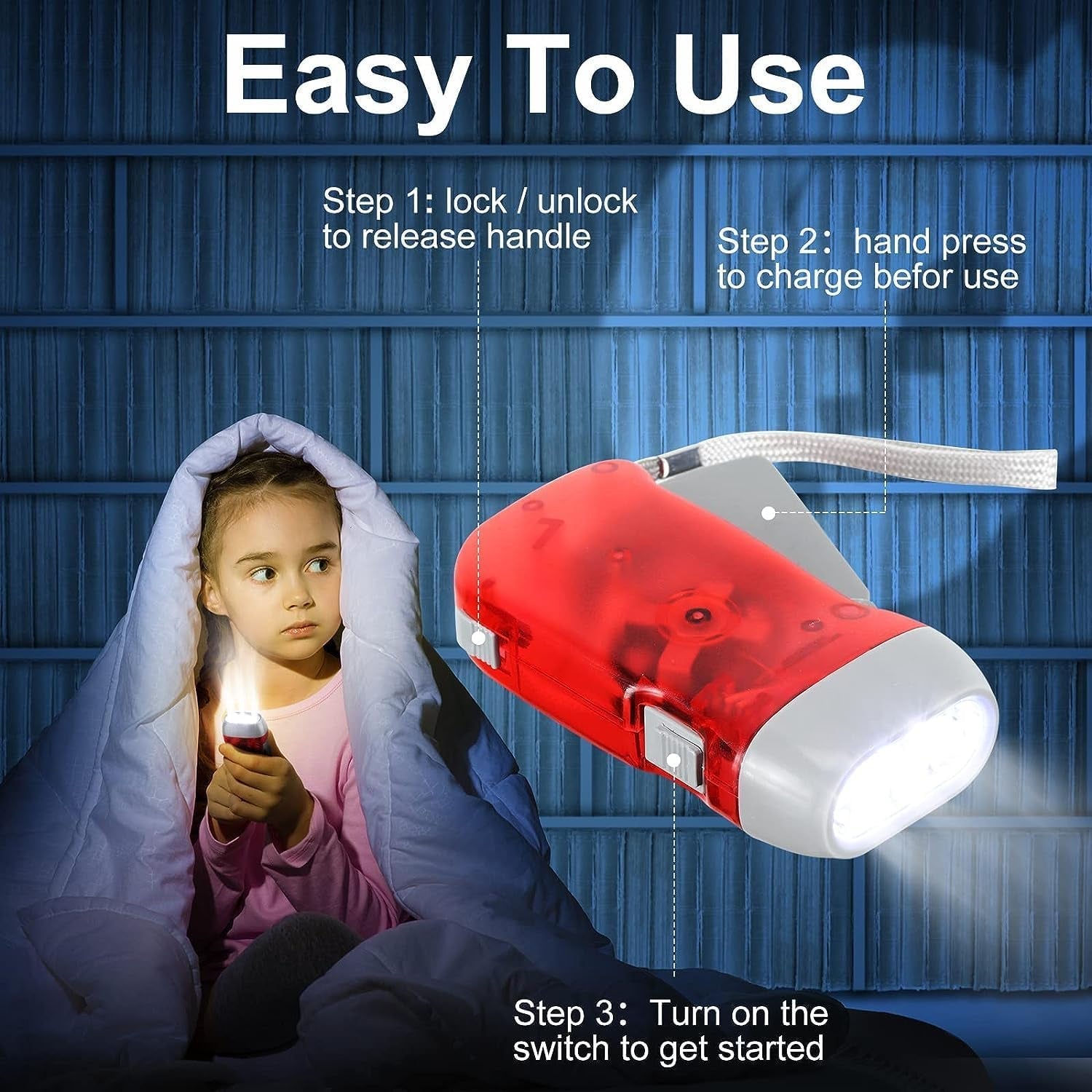 2-LED Hand Press Torch – Battery-Free Hand Crank Flashlight (Stock:-1400)