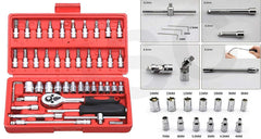 Socket 1 / 4 Inch Combination Repair Tool Kit (Red, 46 pcs)