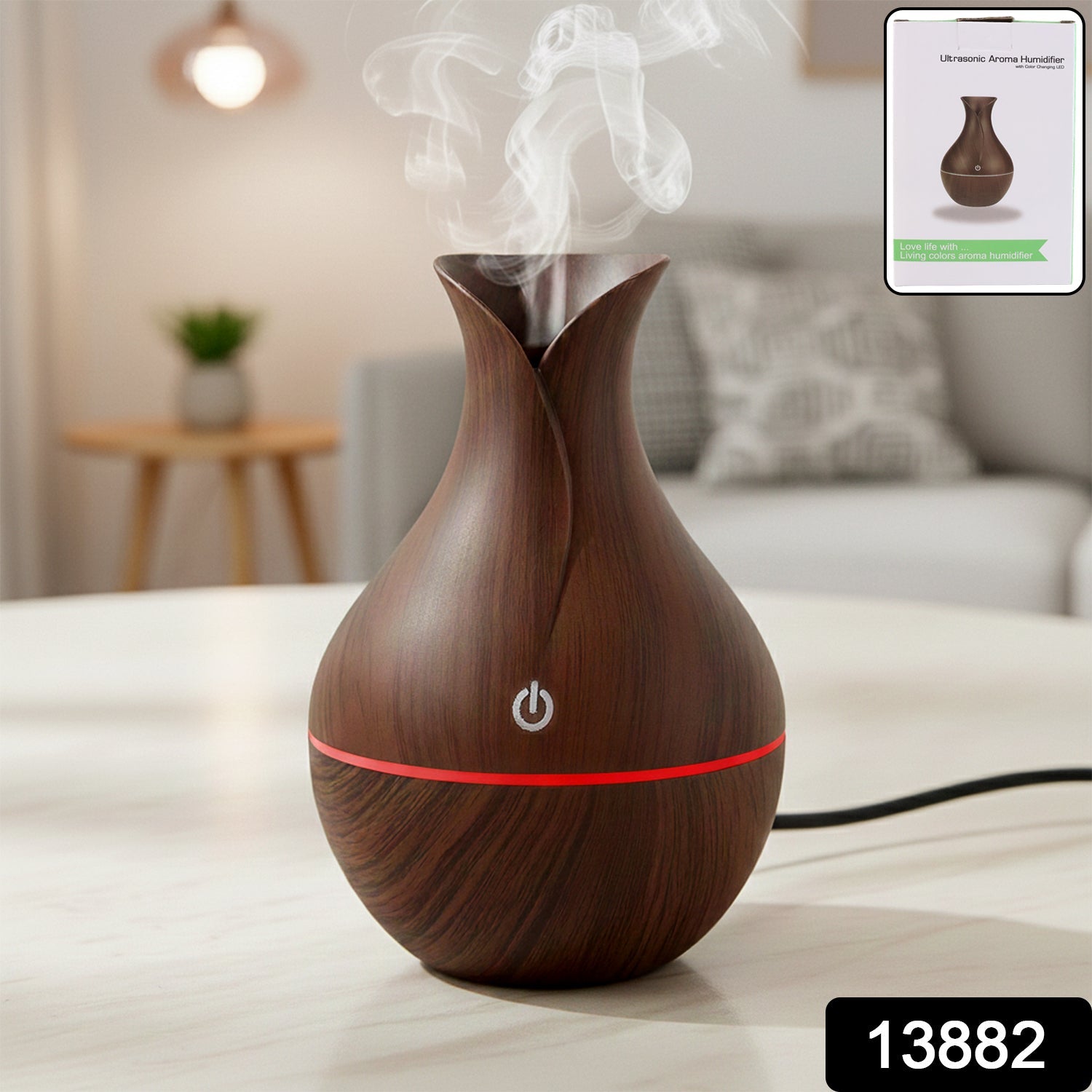 DeoDap Mini Wooden Vase Pot Diffuser Mist Humidifier - lifestyle